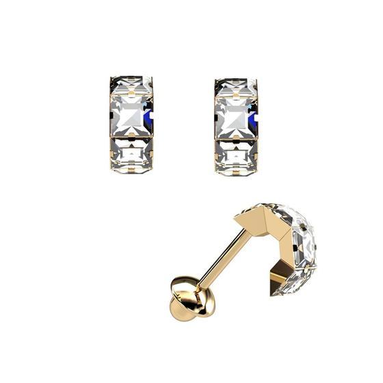 Imagem de Brinco Meia Argola Carre 3X3 Zircônia Ouro 18K K136 20925