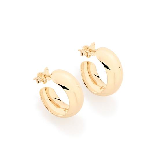 Imagem de BRINCO MEIA ARGOLA LARGA LISA. MED 1,5 CM Brinco feminino folheado a ouro 18k joia antialérgica presente feminino para mulher