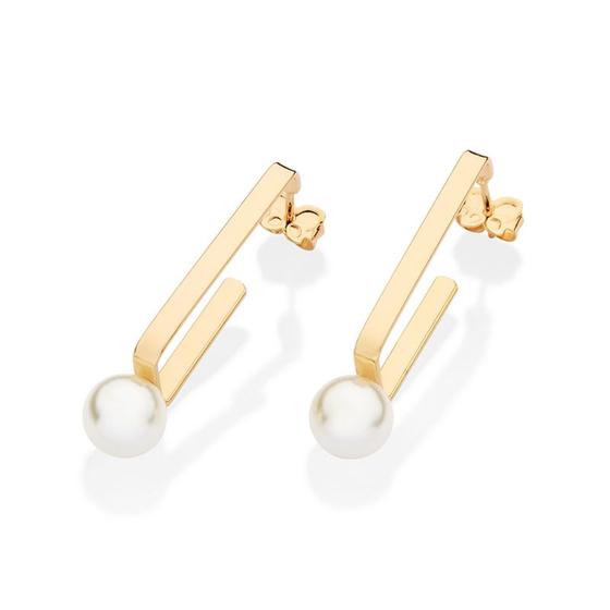 Imagem de Brinco meia argola retangular banhado a ouro 18k com pérolas sintéticas - tam.único 5274280026