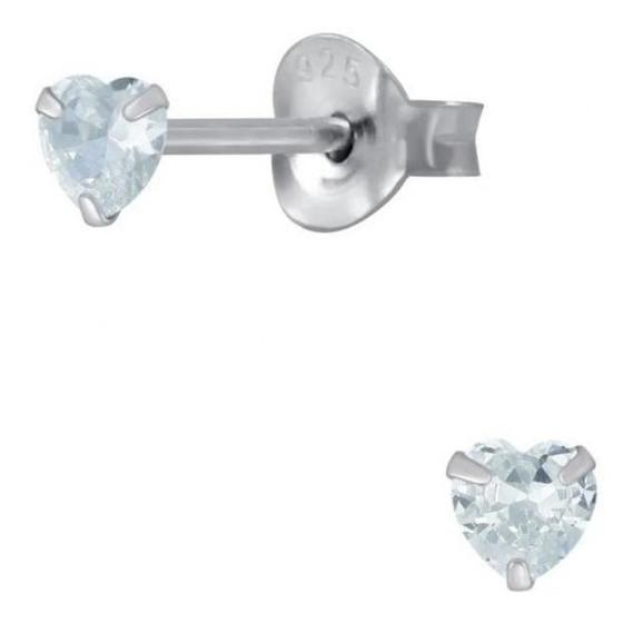 Imagem de Brinco Mini Coração Segundo Furo Zirconia 3Mm Prata 925