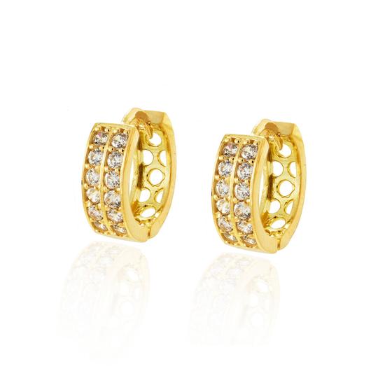 Imagem de Brinco Ouro 18k Argola Argolinha Com Zircônias Círculos Vazados G5168