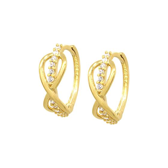 Imagem de Brinco Ouro 18k Argola Argolinha Trava Infinito Zircônias B914