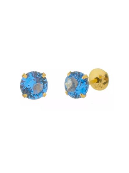 Imagem de Brinco Ouro 18k Infantil Azul Claro Cartilagem Zirconia 4mm