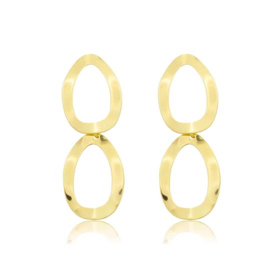 Imagem de Brinco Oval Duas Argolas Banhado a Ouro 18k