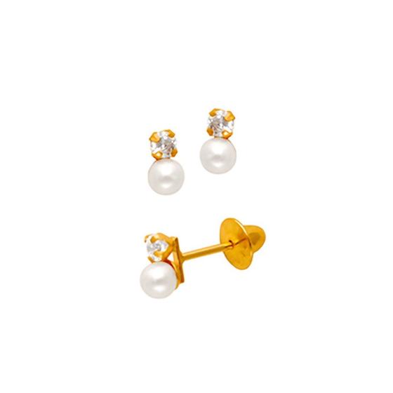 Imagem de Brinco Pérola 2.50mm duplo com Zircônia 2mm Ouro 18K Baby Press 24190 K050