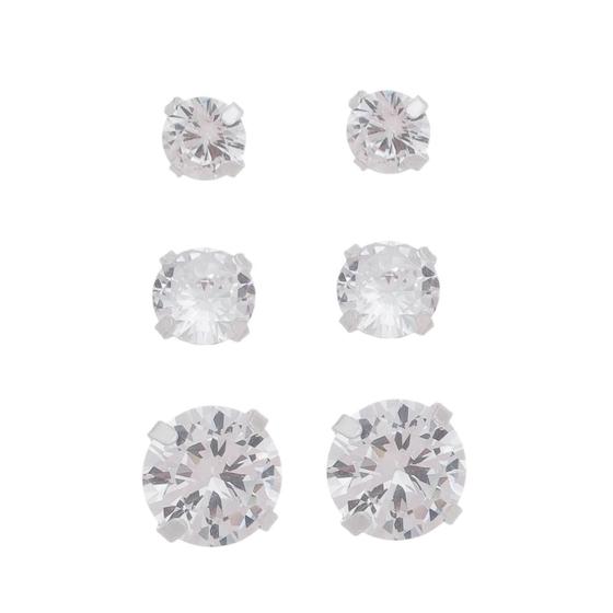 Imagem de Brinco Prata 925 Trio De Zirconia Cravada Unisex Joias