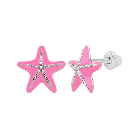 Imagem de Brinco Prata Estrela do Mar com Resina Rosa 8.60x8.80mm