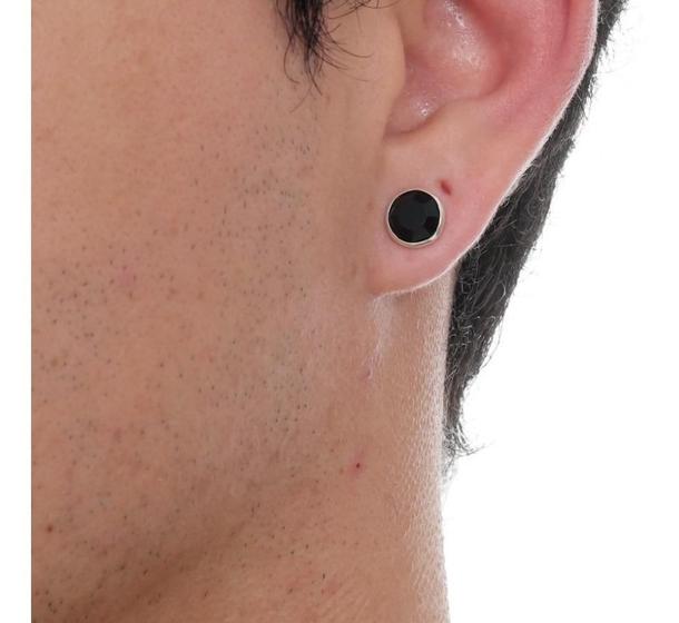 Imagem de Brinco Preto Prata 925 Masculino Zirconia Negra Prata 925