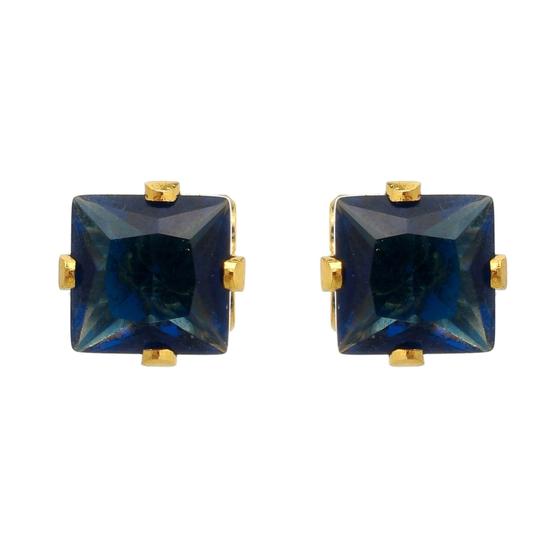 Imagem de BRINCO QUADRADO EM  ZIRCÔNIA AZUL 6 mm - SEMIJOIA FOLHEADO A OURO 18K