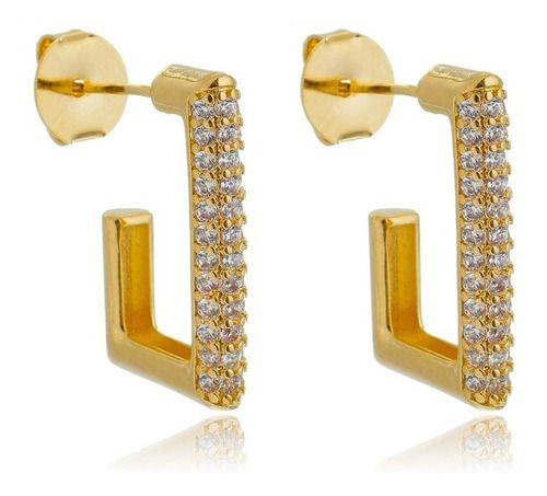 Imagem de Brinco Retangular Kate Cravejada Com Zircônias Cristal Banhado em Ouro 18k