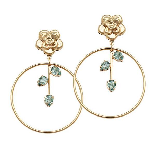 Imagem de Brinco rosa dupla com argola fio com 3 gotas acrílicas