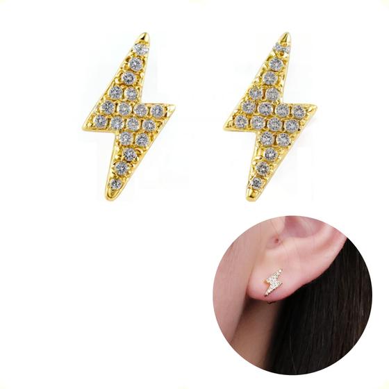 Imagem de Brinco Semi Joias Feminino Raio Cravejado Segundo Furo Banho Ouro 18k Rodio Branco Zirconia Semijoia Garantia Noiva Festa Madrinha Casamento Formatura
