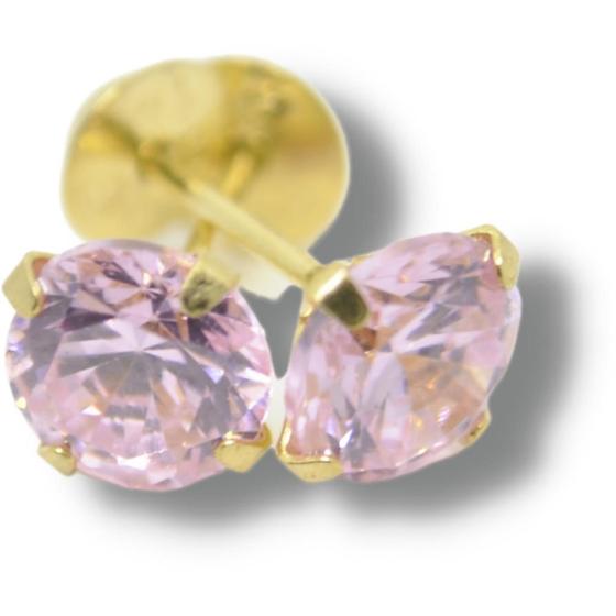 Imagem de Brinco Solitário Zircônia 6mm Rosa Ouro 18k B056 R