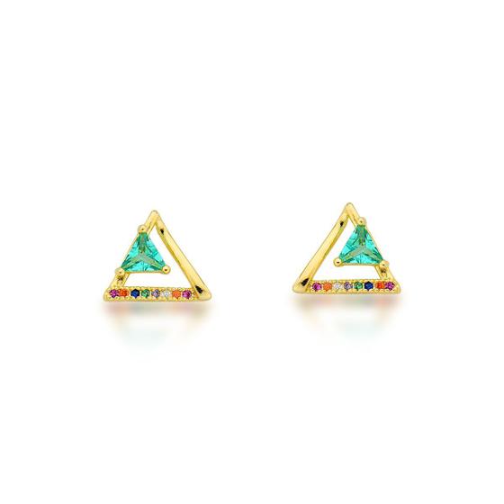 Imagem de Brinco Triangulo Pedra Verde Banhado Ouro 18k