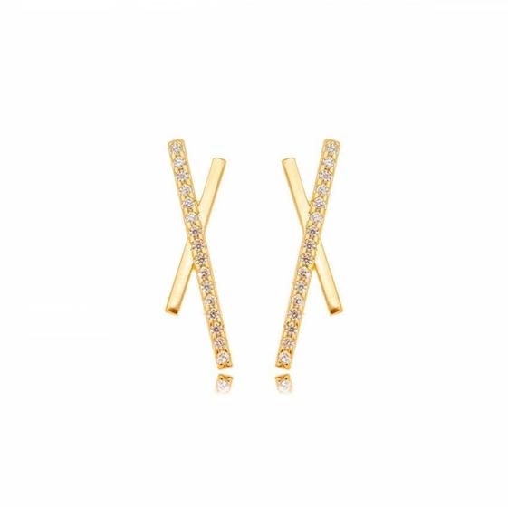 Imagem de Brinco X Com Micro Zirconia Banhado Ouro 18K