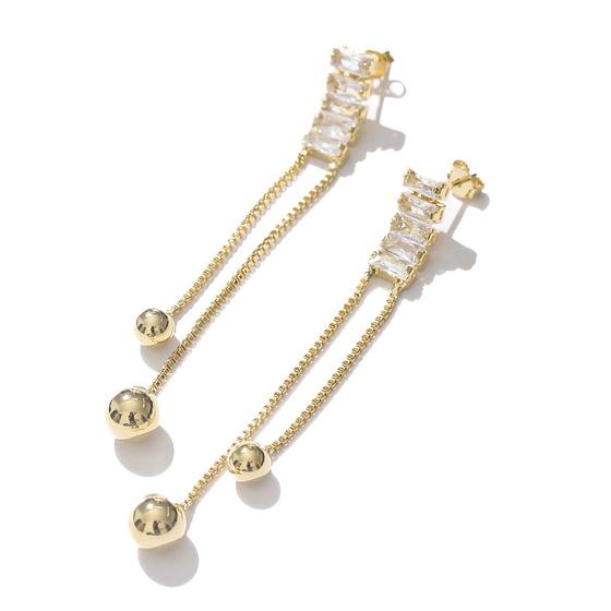 Imagem de Brinco zirconia baguete e pendulo de bolas com fecho tarracha