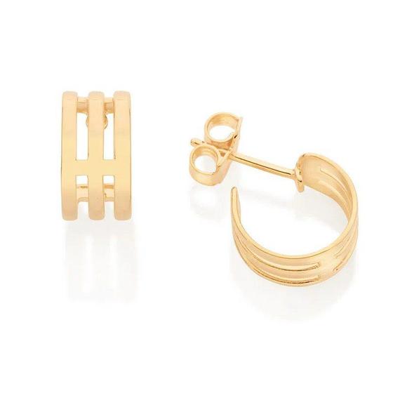 Imagem de Brincos banhado ouro 3x 24k 18k e 22k  femininos meia argola pequenos rommanel aro triplo 526971