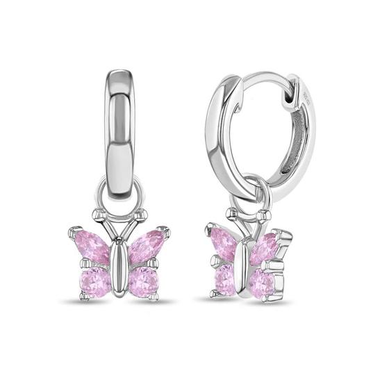 Imagem de Brincos de argola em prata esterlina 925 rosa CZ Butterfly D