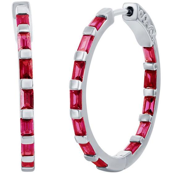 Imagem de Brincos de Aro Clássicos D-8201 - Pedra Ruby CZ Baguete 25mm