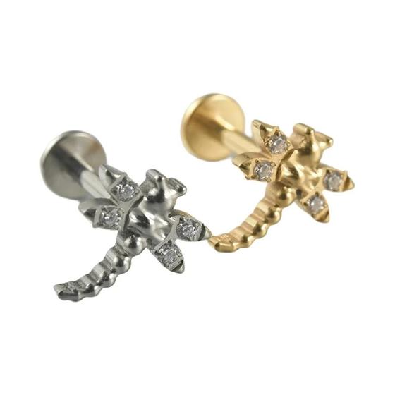 Imagem de Brincos de Titânio Sem Rosca - Push-in Cross, Libélula, para Lábios, Orelha, Cartilagem, Tragus e Helix