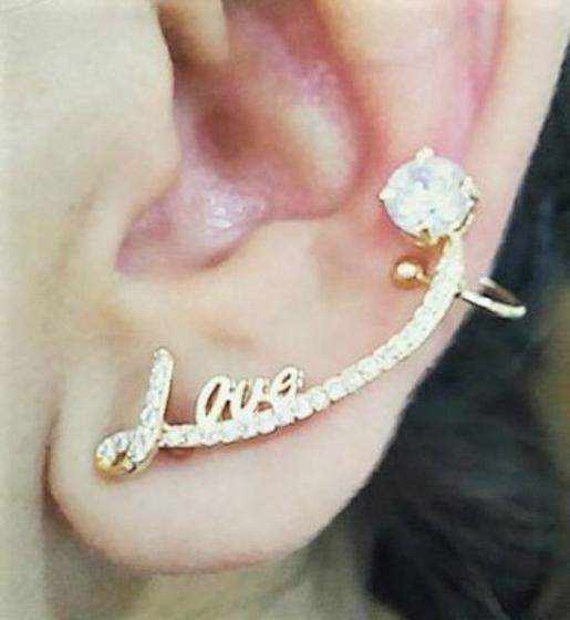 Imagem de Brincos Ear Cuff Love Zirconias Banho Ouro 18k 3800