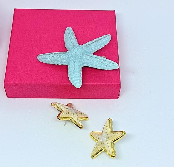 Imagem de Brincos estrela do Mar Adulto Infantil Brinco + Presilha de Cabelo Resinado bico pato Tic Tac Prendedor Moda Praia Verão