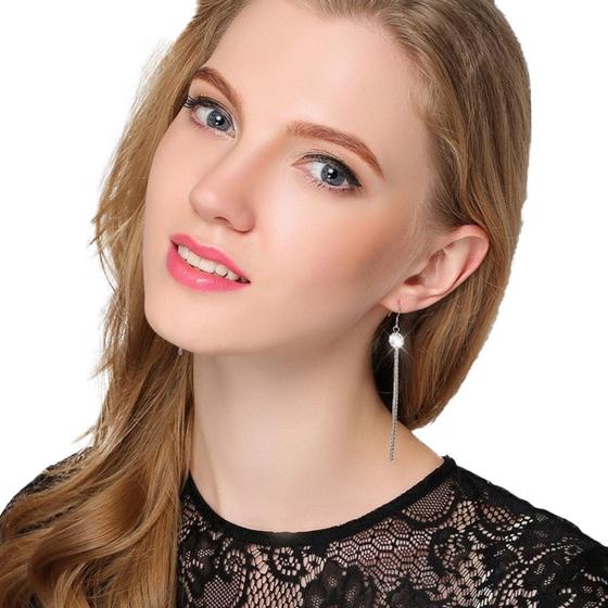 Imagem de Brincos Femininos Longo Florzinha Strass Brilho Mulheres