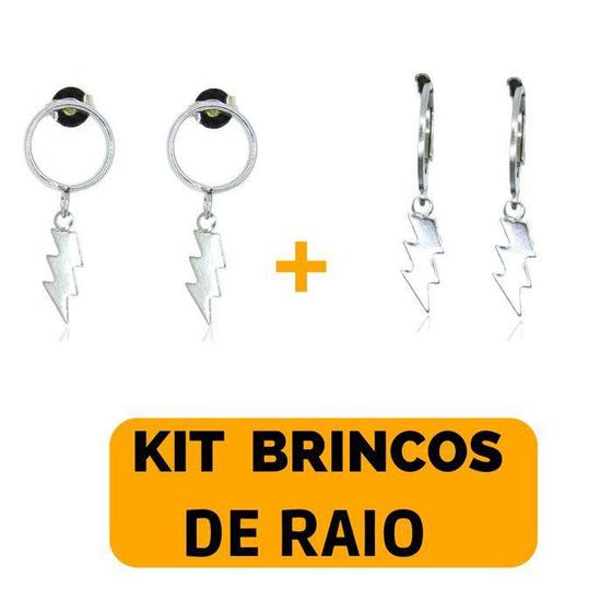 Imagem de Brincos Masculinos com Pingentes de Raio Aço Prata - Kit 2 Pares