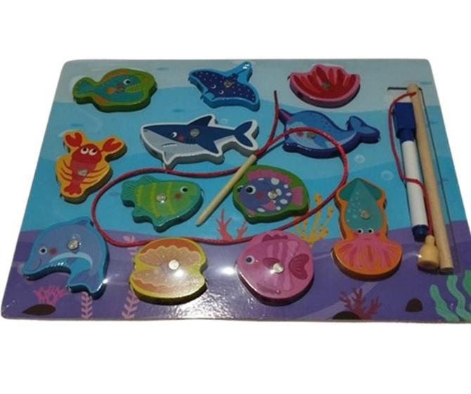 Imagem de Brinquedo 2 em 1 Pesca Infantil Interativa Magnética em Madeira Com Quadro Branco 29x22cm