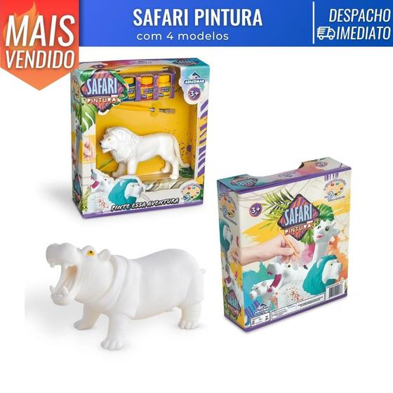 Imagem de Brinquedo Animal p/ Pintura Colorir Safari Hipopótamo c/ Tinta e Pincel