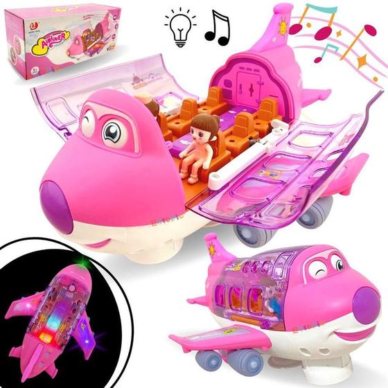 Imagem de Brinquedo Avião Rosa Musical Infantil Com Luzes Gira Bate Volta Menina