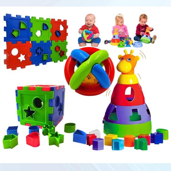 Imagem de Brinquedo Bebê Educativo Didático 1 Ano Menino Menina Cubos