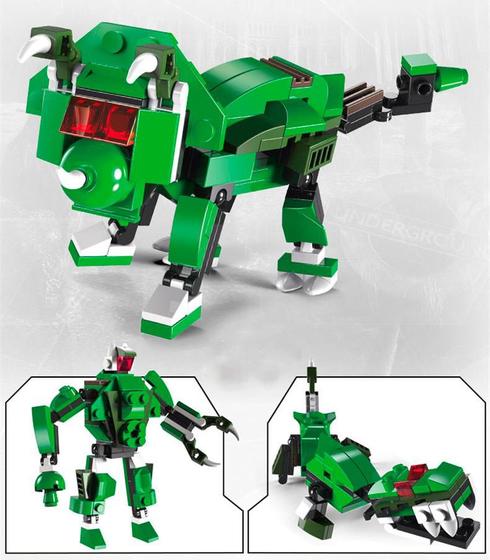 Imagem de Brinquedo Blocos De Montar 3 Em 1 Dinossauro Robô Brinquedo Transformer Dinossauros Jurássicos