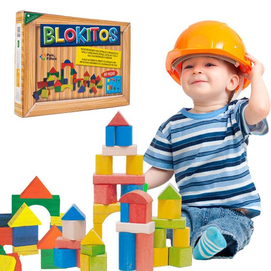 Imagem de Brinquedo Blocos De Montar Infantil Educativo 60 Peças