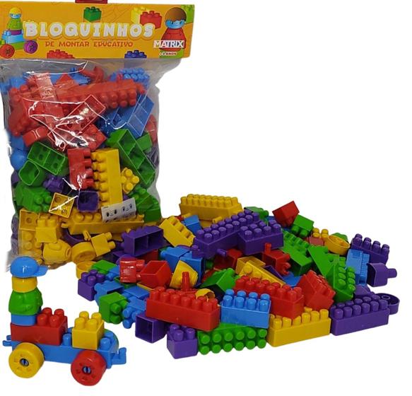 Brinquedo Blocos Montar E Encaixar 140 Peças Didáticos Coloridas ...
