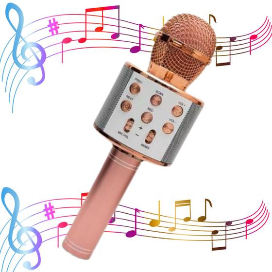 Imagem de Brinquedo Bluetooth  Musical Microfone Rosa Gold Karaoke Caixa De Som