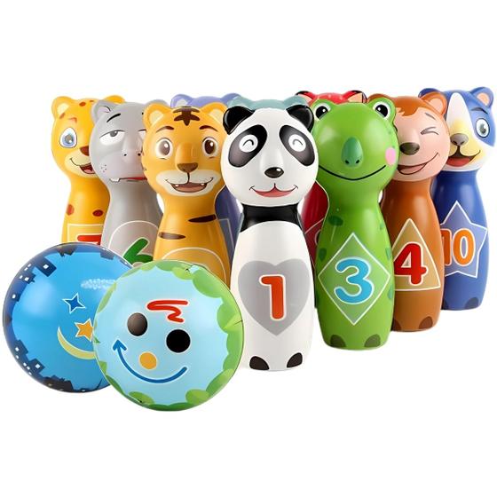 Imagem de Brinquedo Boliche Educativo animais Macio Infantil 10 Pinos 2 Bolas Castela