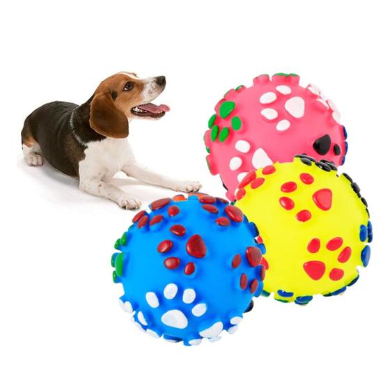 Imagem de Brinquedo Bolinha Bola Pata Pet Cachorro Cão Gato Mordedor Antistress Colorida Som Apito Vinil