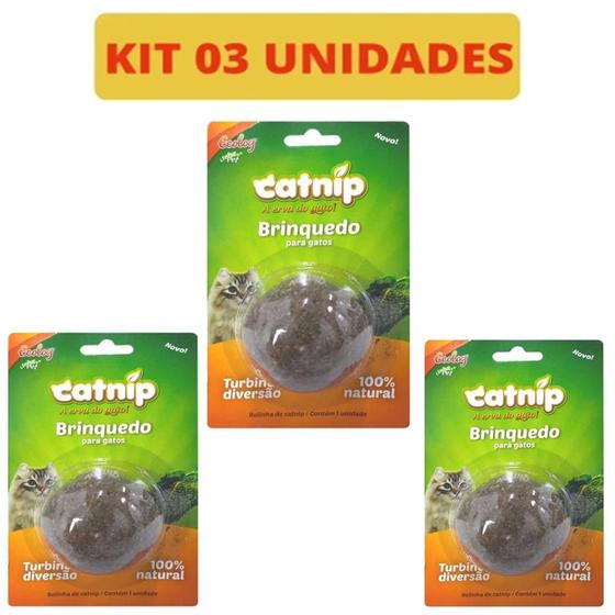 Imagem de Brinquedo Bolinhas de Catnip Erva dos Gatos Desidratada Kit 03 Pçs