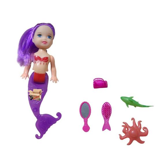 Imagem de Brinquedo Boneca Bonequinha Sereia Yasmin Com 5 Acessórios - Etitoys