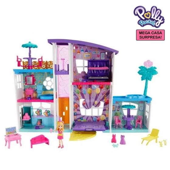 Imagem de Brinquedo Boneca Mega Casa Surpresa Escala Polly Pocket GFR12 Completa Original Matel Poly Playset