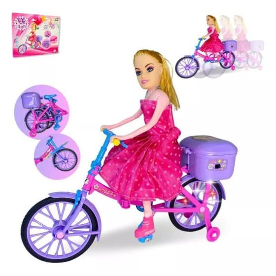 Imagem de Brinquedo Boneca Menina Barbie Bicicleta Som E Led Pilha Fun