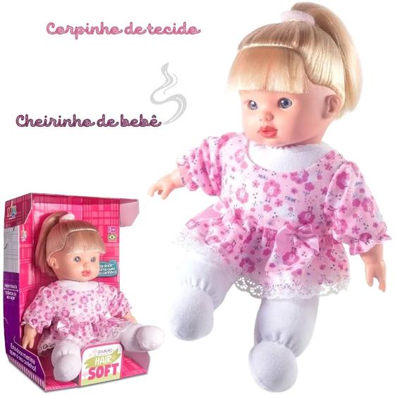Imagem de Brinquedo Boneca Mini Bebê Hair Soft Loira Vinil e Tecido