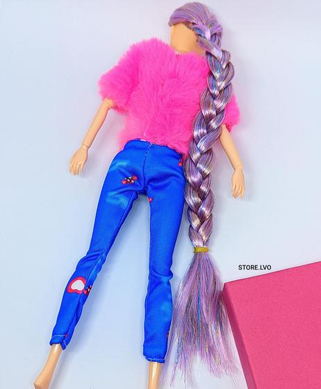 Imagem de Brinquedo Boneca Modelo Tipo Barbie Fashion estilosa Articulada grande roupas Casaco pelo Calça + Acessórios  Presente