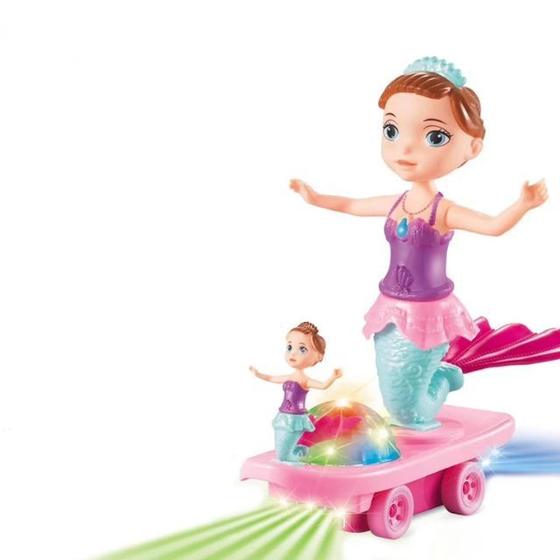 Imagem de Brinquedo Boneca Sereia Mãe E Filha Hoverboard Com Luz E Som