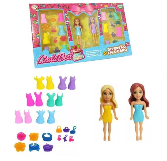 Imagem de Brinquedo Boneca Troca Roupa Vestido Acessórios Menina