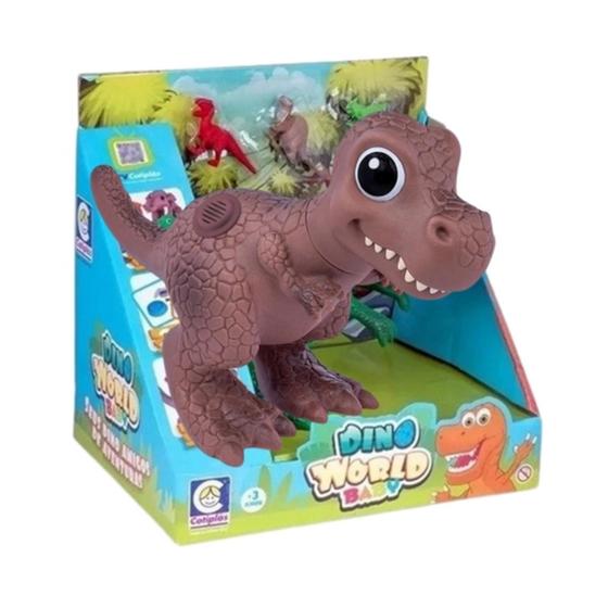 Imagem de Brinquedo Boneco Dino World Babys T Rex com 3 Mini Dinossaurinhos Emite Som 16cm com Pilhas Já Inclusas Cotiplas - 2338