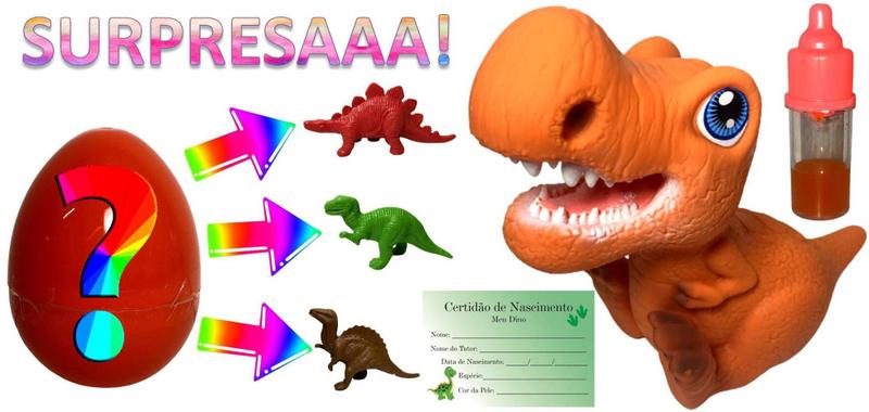 Imagem de Brinquedo Boneco Dinossauro World Dino Tiranossauro Bebê Baby - Laranja - Ovo Surpresa - Jurassic - Dinopark
