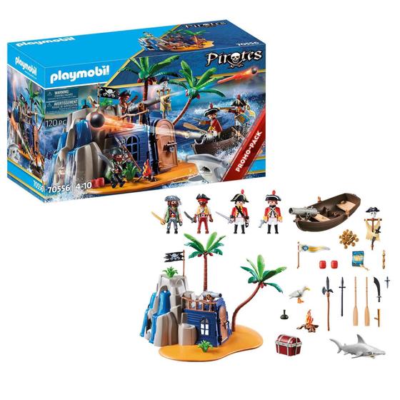 Imagem de Brinquedo Bonecos Playmobil Esconderijo Ilha Pirata Cenário