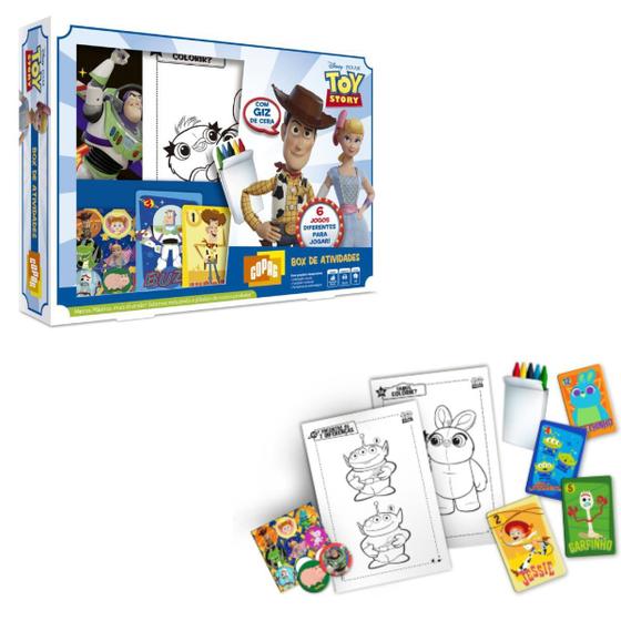 Imagem de Brinquedo Box de Atividades Toy Story 4 com 6 jogos Diferentes e Giz de Cera para Colorir Copag - 30824